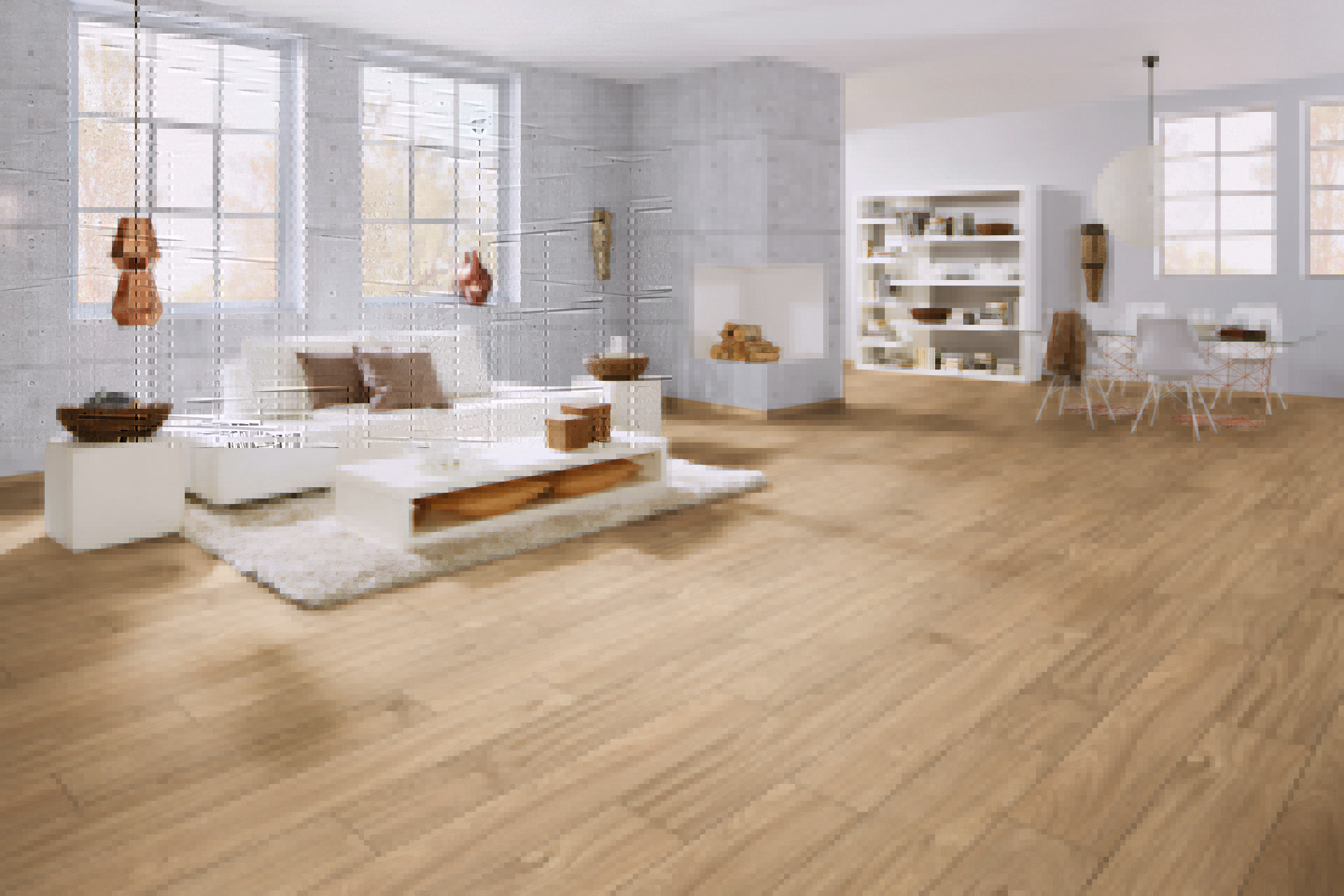 Photograph featuring Laminate Flooring K338 Credenza Oak, with its light, warm oak finish.