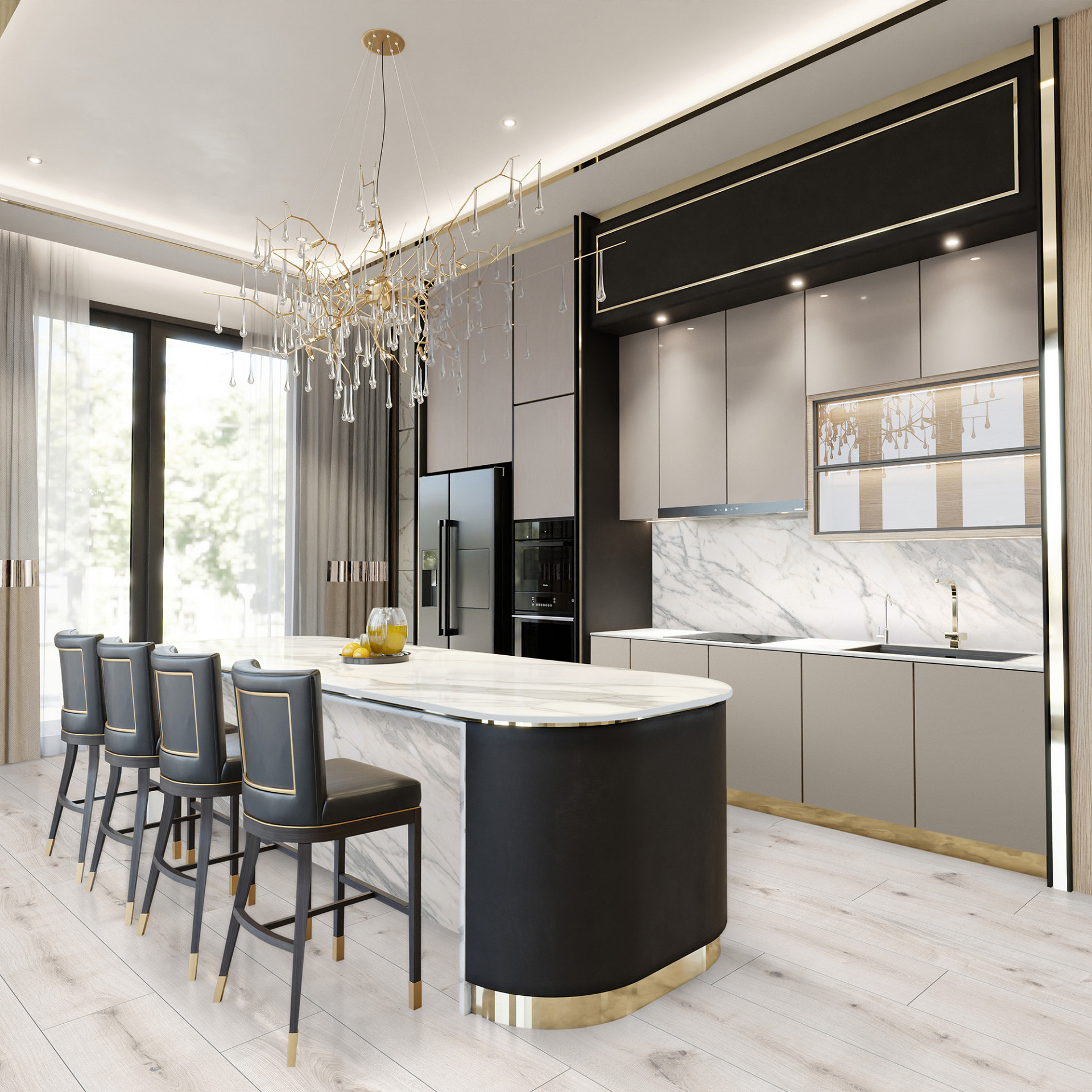 Modern kitchen with Rocko Wide SPC flooring White Poppy R129 