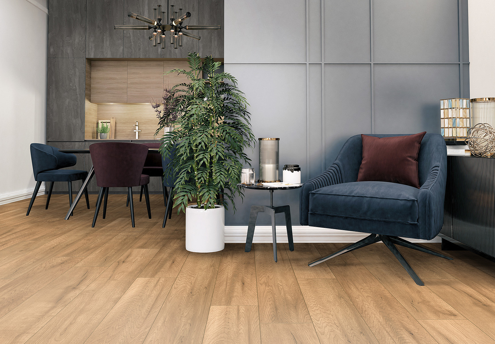 Cozy living space featuring elegant Z209 Butterscotch SPC flooring