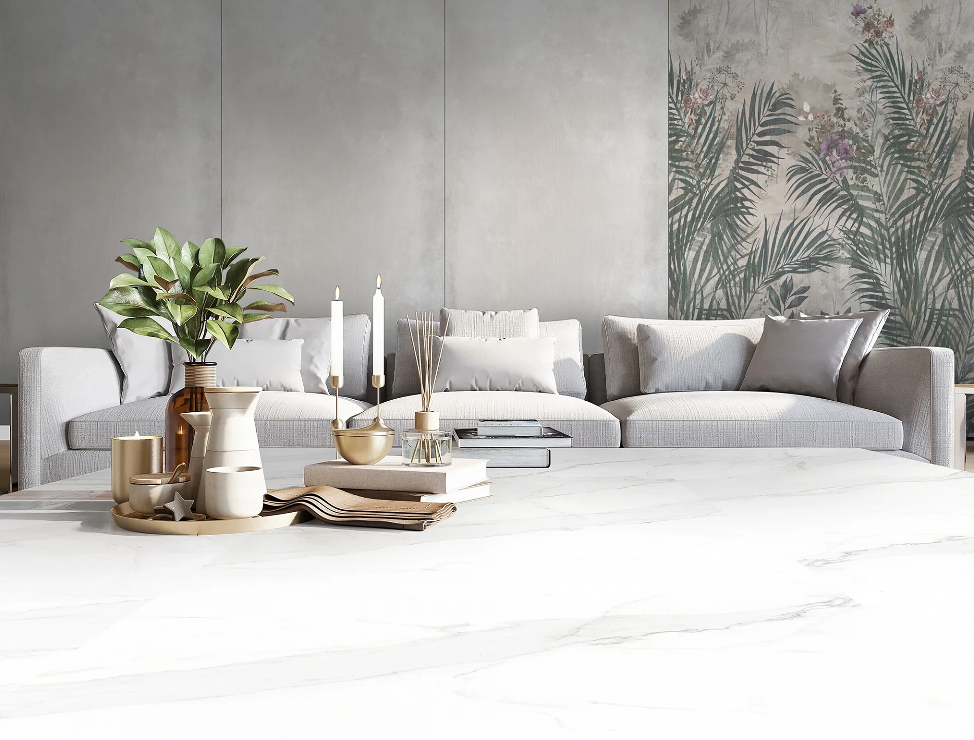 Living room featuring Golden Cane R161 A decorative wall panel – warm tropical touch with light interior