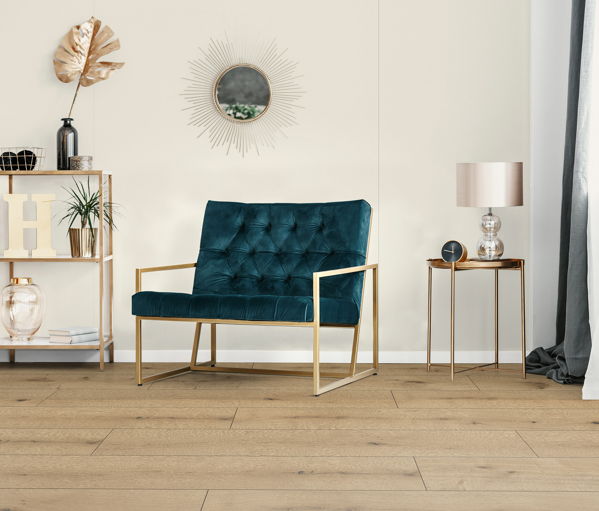 0564 Almond SPC wall panel from the Rocko Tiles collection – elegant beige backdrop for colorful furniture in cozy living area