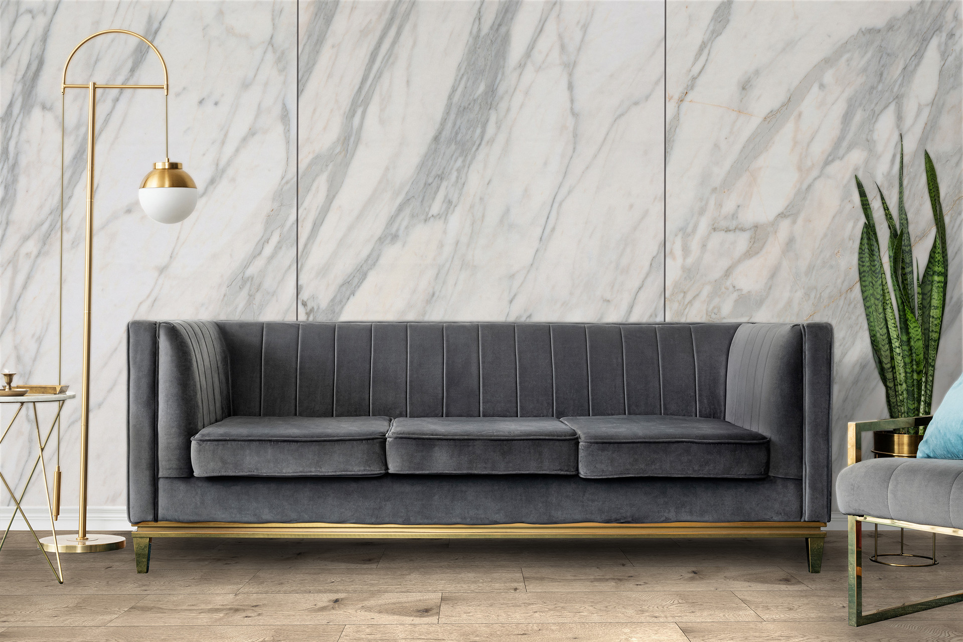 Venato Nature R102 PT wall panel from Rocko Tiles – marble-style accent wall in living room with sofa