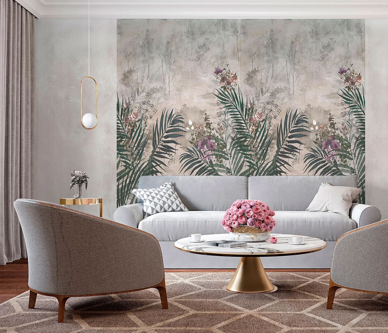 Golden Cane R161 A wall panel in cozy living room corner – warm botanical accent with soft textures and natural tones