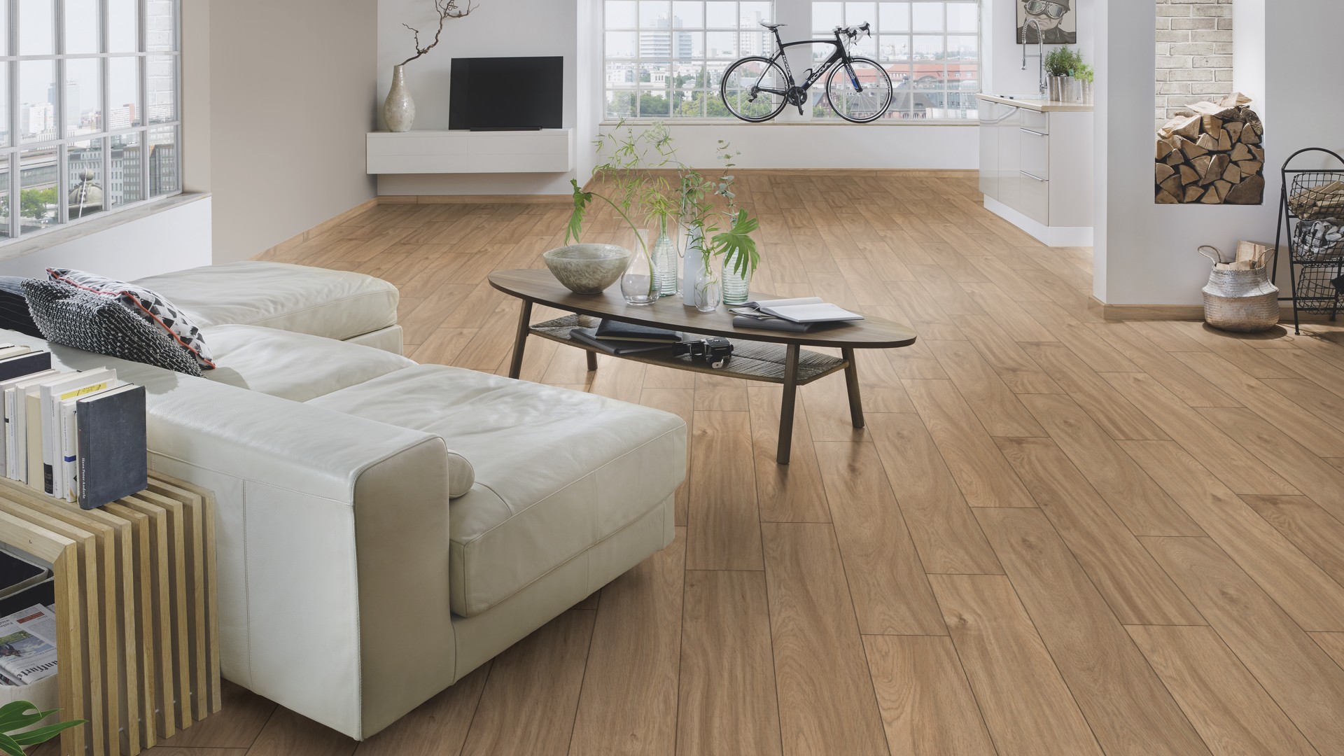 Image highlighting the light, authentic oak hues of Laminate Flooring K338 Credenza Oak.