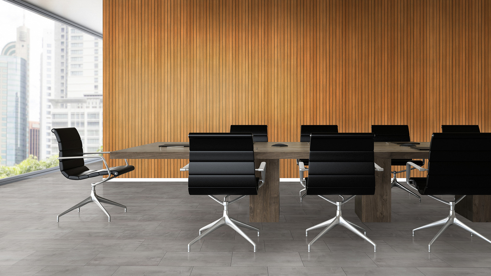 Yacht Wood SPC wall panel Rocko Tiles collection in office setting – elegant wood-effect surface for commercial interiors