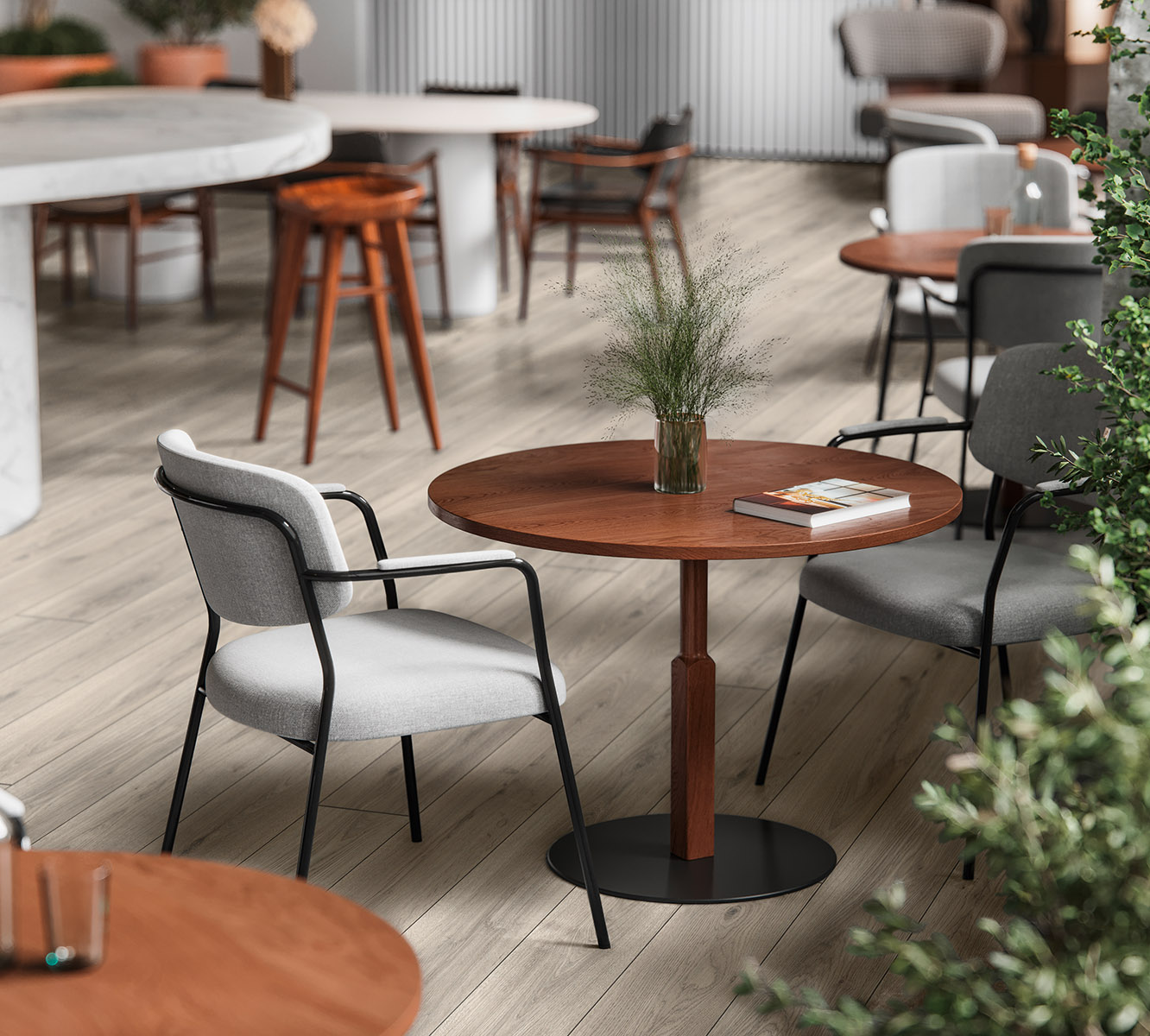 Silverdale Oak laminate used in a commercial café space – stylish and durable floor for high-traffic environments