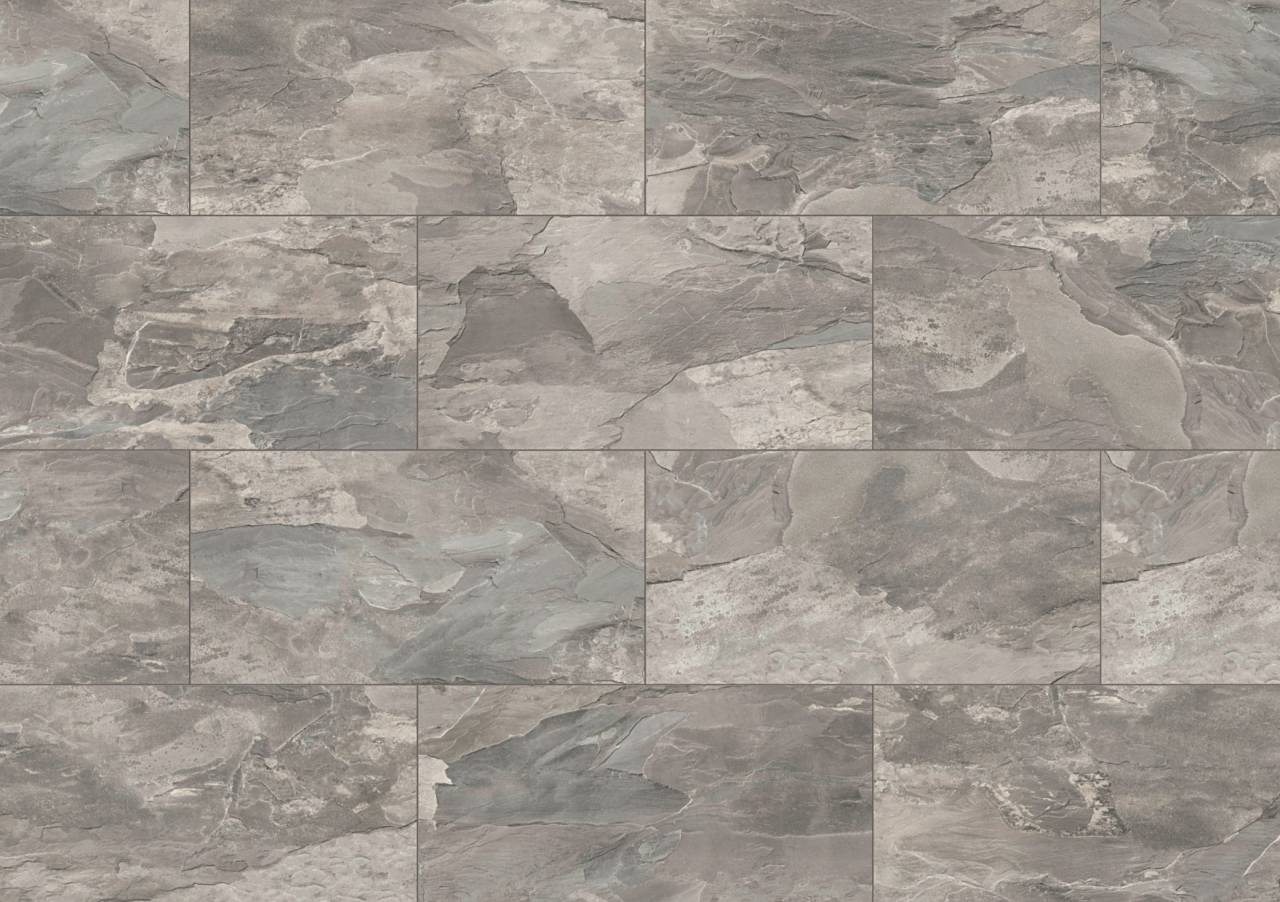 K387 Silverado Slate is a laminate flooring with an elegant design. Stone reproduction in grey color, imitating granite tiles. Suitable for underfloor heating.