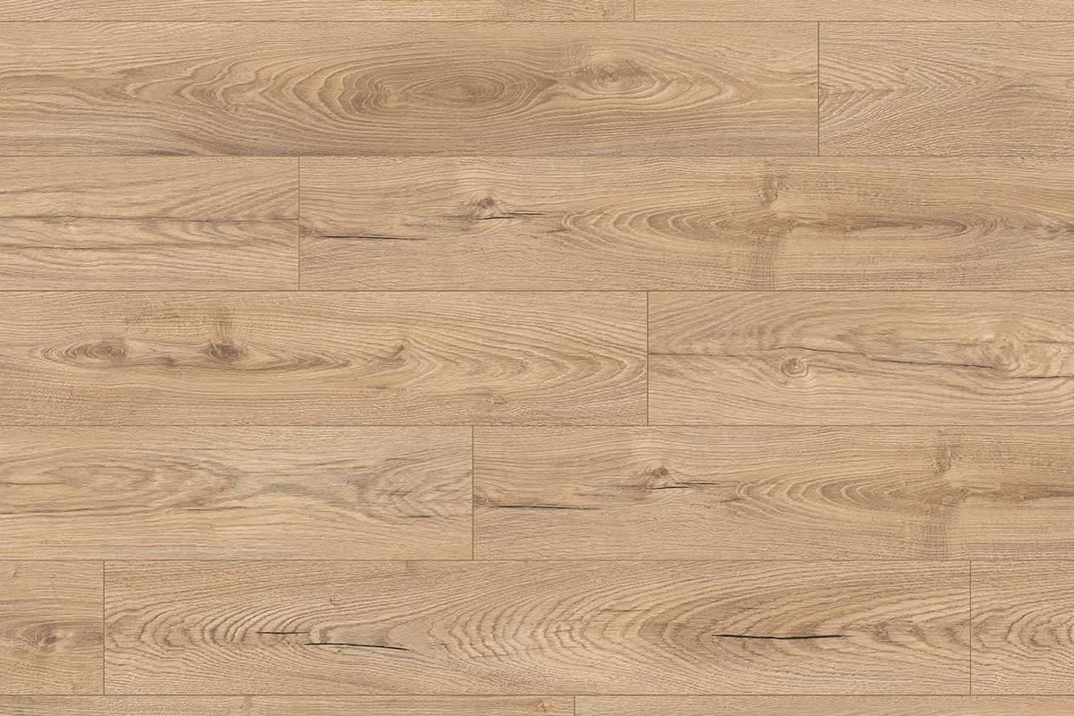 Close-up of 'K477 Natural Carpenter Oak' flooring highlighting detailed oak-like grain patterns and natural hues.