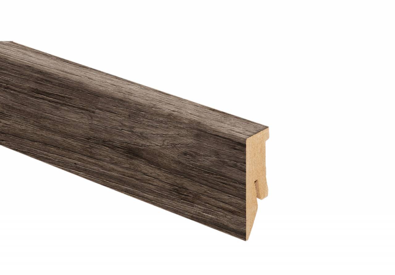 Austrian MDF floor sill 67202 with cable channel and height 50 mm. Suitable for laminate flooring in grey-brown colour.