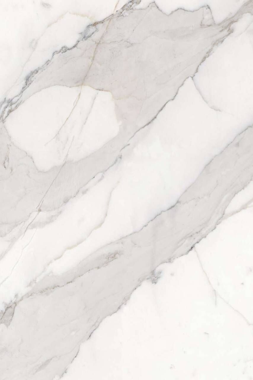 Dies ist ein Muster der Laminatarbeitsplatte Calacatta Olympus SU, K551, mit einem weißen und grauen marmorähnlichen Design.