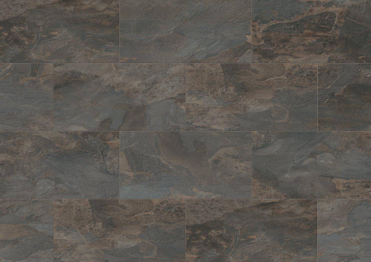 Diagonal close-up highlighting the pattern and color variations of K388 Pewter Slate flooring